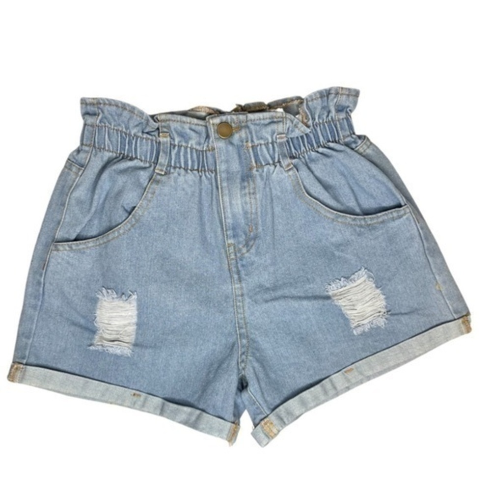 Casual High Waisted Hemming Denim Jean Shorts with Pockets